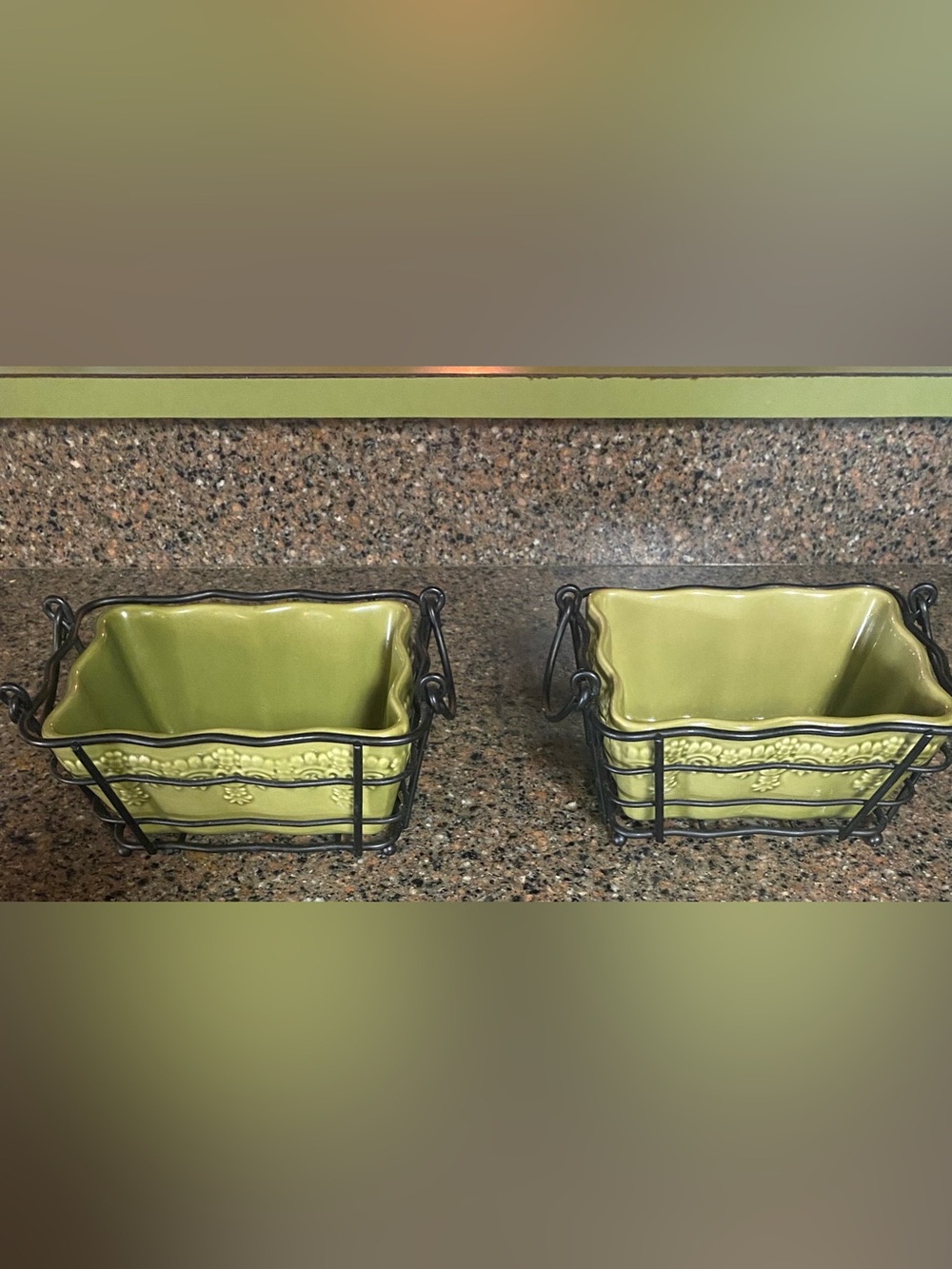 Temptations Olive Green Ceramic Baking Dishes with Black Wire Racks